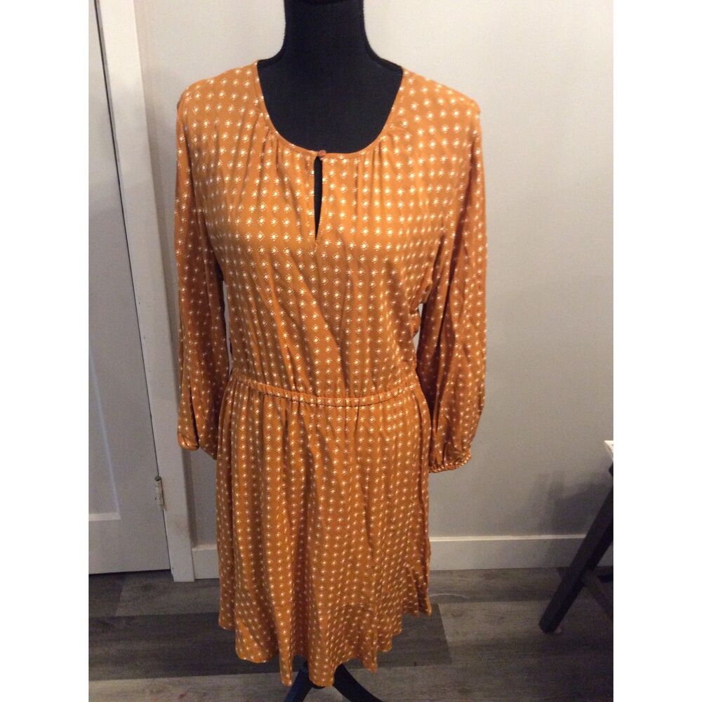 Mustard Gold Print Fall Dress Size Large L womens Old Navy